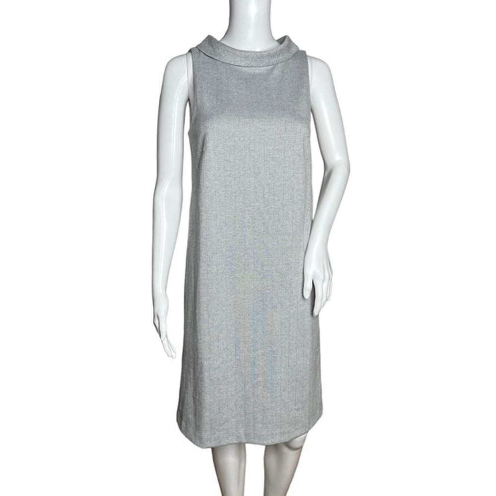 Ann Taylor Dress Women XS Tall Gray Shift Fold Over High Neck Neutral Minimalist